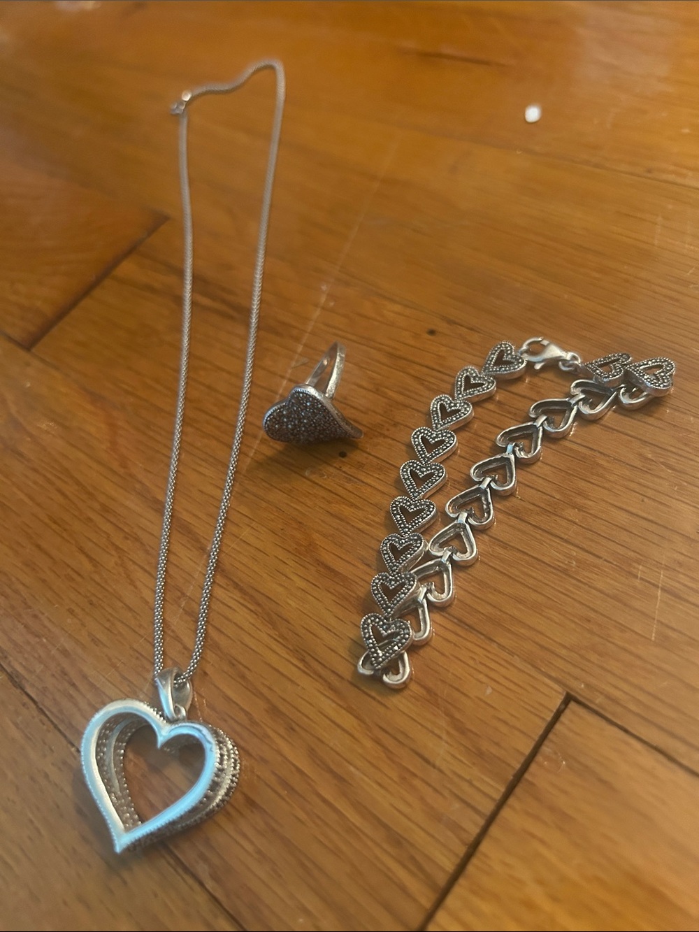 Brighton Silver Heart Necklace with Matching Heart-Linked Bracelet